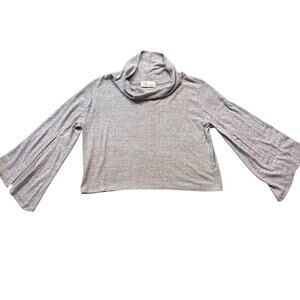 Vintage Havana Cowl Neck Cropped Gray Split Bell Sleeve Sweater Medium Boho Cozy